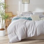 mixinni Striped Comforter Set Full Size - Grey White Stripes Pattern Bedding Set for Women and Men, 3 Pieces Lightweight Bed Sets for All Seasons (1 Soft Fluffy Comforter + 2 Pillowcases) - Image 2