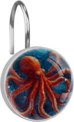 12 Pack Octopus Shower Curtain Hook, Round Stainless Steel Home Decoration Shower Curtain Rings for Bathrooms, Cute Shower Hooks for Bathroom Kitchen Bedroom Curtain Rods (Underwater World) - Image 2