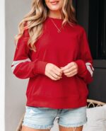 SELINK Womens Varsity Striped Oversized Sweatshirt Crewneck Long Sleeve Casual Fashion Pullover Top Fall Outfits - Image 3