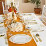 350PCS Gold Plastic Plates for 50 Guests, Disposable Dinnerware Sets Include 100 Gold Rim Plastic Plates, 50 Silverwares, 50 Cups, and 50 Pre Rolled Napkins for Party, Wedding, Graduation - Image 8