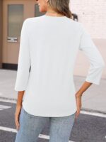 ORANDESIGNE Women's Button Down T Shirts 3/4 Sleeve V Neck Tops Casual Summer Ladies Tees - Image 3