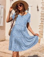 Ekouaer Nursing Dress Summer Short Sleeve Breastfeeding Casual Knee Length Maternity Dresses S-XXL - Image 3