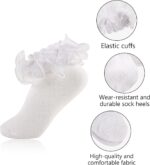 White Girls Ruffle Socks Gold Shimmering Big Double Layer Lace Sock Ruffles Frilly Dress Socks for Baby Toddler Girl - Image 3