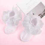 White Girls Ruffle Socks Gold Shimmering Big Double Layer Lace Sock Ruffles Frilly Dress Socks for Baby Toddler Girl - Image 4