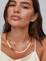 ChainsHouse Flat Snake Chain Herringbone Choker Necklace for Women, Stainless Steel/Rose Gold/18K Gold Plated Dainty Adjustable Simple Short Layered Necklaces, 12"/15"/18" with 3.5" Extender - Image 3