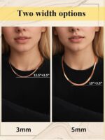 ChainsHouse Flat Snake Chain Herringbone Choker Necklace for Women, Stainless Steel/Rose Gold/18K Gold Plated Dainty Adjustable Simple Short Layered Necklaces, 12"/15"/18" with 3.5" Extender - Image 6