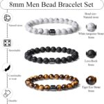 Mens Beaded Bracelets, 8MM Beaded Bracelets for Men, Natural Tiger Eye Bead Bracelet, Stretch Elastic Beads Bracelets for Men - Image 4