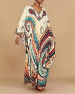 Bsubseach Kaftan Dresses for Women Ethnic Print Plus Size Beach Cover Ups Batwing Sleeve Caftans with Pockets - Image 3