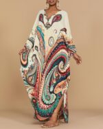 Bsubseach Kaftan Dresses for Women Ethnic Print Plus Size Beach Cover Ups Batwing Sleeve Caftans with Pockets - Image 4