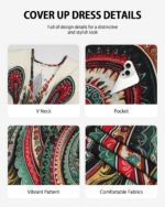 Bsubseach Kaftan Dresses for Women Ethnic Print Plus Size Beach Cover Ups Batwing Sleeve Caftans with Pockets - Image 7