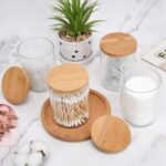4 Pack Glass Qtip Holder Dispenser Set - Apothecary Jars with Lids for Vanity Makeup Organizer - Bathroom Canister Storage Organizer for Cotton Ball,Swab,Round Pads,Floss - Image 3