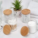 4 Pack Glass Qtip Holder Dispenser Set - Apothecary Jars with Lids for Vanity Makeup Organizer - Bathroom Canister Storage Organizer for Cotton Ball,Swab,Round Pads,Floss - Image 4
