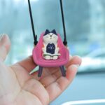 Cat Rear View Mirror Hanging Accessories Cute Cat Sitting Sofa Reading and Drinking Coffee Car Hanging Ornament Pendant Interior Rearview Mirror Decoration - Image 3