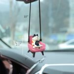 Cat Rear View Mirror Hanging Accessories Cute Cat Sitting Sofa Reading and Drinking Coffee Car Hanging Ornament Pendant Interior Rearview Mirror Decoration - Image 7