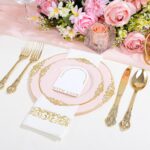 Ciaell 300PCS Pink and Gold Plastic Plates - Pink Disposable Dinnerware Sets for 50 Guests - 100 Plates, 50 Knives, 50 Forks, 50 Spoons, and 50 Napkins for Wedding, Party & Easter - Image 5