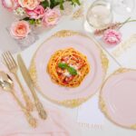 Ciaell 300PCS Pink and Gold Plastic Plates - Pink Disposable Dinnerware Sets for 50 Guests - 100 Plates, 50 Knives, 50 Forks, 50 Spoons, and 50 Napkins for Wedding, Party & Easter - Image 8