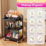 Makeup Cart Organizer with Drawers, Floor Skincare Organizers Vanity Storage Organizer, Rolling Makeup Bathroom Storage Cart Cosmetics Display Cases for Skin Care Perfume Nail Polish, Black - Image 5