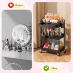 Makeup Cart Organizer with Drawers, Floor Skincare Organizers Vanity Storage Organizer, Rolling Makeup Bathroom Storage Cart Cosmetics Display Cases for Skin Care Perfume Nail Polish, Black - Image 6