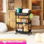 Makeup Cart Organizer with Drawers, Floor Skincare Organizers Vanity Storage Organizer, Rolling Makeup Bathroom Storage Cart Cosmetics Display Cases for Skin Care Perfume Nail Polish, Black - Image 7