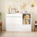 Lovinouse 47" Baby Nursery Dreser Diaper Changing Table Furniture with 5 Drawers and 2 Shelves, Dresser for Baby Nursery with Storage & Removable Changing Top Station,Bedroom,Children's Room, White - Image 3