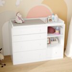 Lovinouse 47" Baby Nursery Dreser Diaper Changing Table Furniture with 5 Drawers and 2 Shelves, Dresser for Baby Nursery with Storage & Removable Changing Top Station,Bedroom,Children's Room, White - Image 4