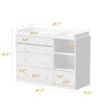 Lovinouse 47" Baby Nursery Dreser Diaper Changing Table Furniture with 5 Drawers and 2 Shelves, Dresser for Baby Nursery with Storage & Removable Changing Top Station,Bedroom,Children's Room, White - Image 6