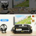 Spacrea Desk Organizer and Accessories, Computer Monitor Stand Riser with Drawer and 2 Pen Holders, Office Desk Accessories & Workspace Organizers for Office Supplies (Black) - Image 3
