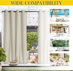NICETOWN 2 Panels Outdoor Curtains for Patio Waterproof & Windproof, Grommet & Back Tab on Top & Bottom Weighted Drapes Keep Sun/Rain Out with Bouns Rope for Deck, Beige, W84 x L108 - Image 7