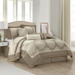 Stratford Park Beige Comforter Set King Size,7 Pieces Jacquard Bedding Set, All Season, Matching Bedskirt, Pillows & Shams - Image 3