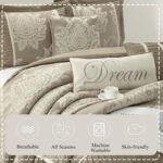 Stratford Park Beige Comforter Set King Size,7 Pieces Jacquard Bedding Set, All Season, Matching Bedskirt, Pillows & Shams - Image 6