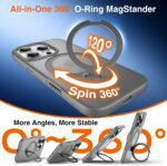 Chicfun 360° O-Ring MagStander for iPhone 15 Pro Case with Magnetic Kickstand Ring Holder [Compatible with MagSafe][360°Rotate Stand Ring][Military Shockproof] iPhone 15 Pro Phone Cover Matte Grey - Image 3