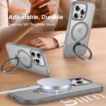 Chicfun 360° O-Ring MagStander for iPhone 15 Pro Case with Magnetic Kickstand Ring Holder [Compatible with MagSafe][360°Rotate Stand Ring][Military Shockproof] iPhone 15 Pro Phone Cover Matte Grey - Image 8