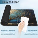 Desk Mat, Blue Golden Tree and Waves Extended Gaming Mouse Pad Large, 31.5"x15.7" 3D Modern Art Landscape Mouse Pad with Non-Slip Base and Stitched Edge,Computer Keyboard Mouse Mat for Home Office - Image 5