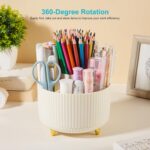 Desk Pencil Pen Holder, 5 Slots 360 Degree Rotating Pencil Pen Organizers for Desk Desktop Storage Stationery Supplies Organizer Cute Pen Cup for Office School Home Art Supply Cream Yellow - Image 3