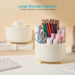 Desk Pencil Pen Holder, 5 Slots 360 Degree Rotating Pencil Pen Organizers for Desk Desktop Storage Stationery Supplies Organizer Cute Pen Cup for Office School Home Art Supply Cream Yellow - Image 4