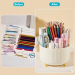 Desk Pencil Pen Holder, 5 Slots 360 Degree Rotating Pencil Pen Organizers for Desk Desktop Storage Stationery Supplies Organizer Cute Pen Cup for Office School Home Art Supply Cream Yellow - Image 5