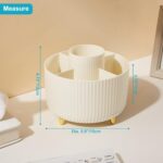 Desk Pencil Pen Holder, 5 Slots 360 Degree Rotating Pencil Pen Organizers for Desk Desktop Storage Stationery Supplies Organizer Cute Pen Cup for Office School Home Art Supply Cream Yellow - Image 7