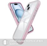 Puxicu Acrylic 2 in 1 for iPhone 15 Case，Anti-Yellowing, Military-Grade Protection, Drop Shockproof Slim Phone Cover for iPhone 15 6.1", Light Pink - Image 3