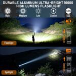 Rechargeable Camping Flashlight Tactical Flashlight, 11 Modes Multi-Function Flashlight 10000 Lumens Portable Camp Light with Stand, Bright LED Flashlight for Outdoor Activity, Black - Image 3