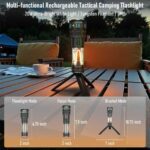 Rechargeable Camping Flashlight Tactical Flashlight, 11 Modes Multi-Function Flashlight 10000 Lumens Portable Camp Light with Stand, Bright LED Flashlight for Outdoor Activity, Black - Image 7