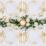 Nervure 175PCS White and Gold Plastic Plates - Disposable Dinnerware Set Include 50 Gold Plates for Dinner and Dessert, 75 Cutlery, 25Cups 25Napkins for Wedding & Party & Thanksgiving - Image 6