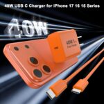 iPhone 17 Pro Max Charger Fast Charging, 2 Pack 40W USB C iPhone 17 Fast Charger Block with 10FT Long Type C to C Charging Cable for iPhone 17/17 Pro Max/17 Pro/Air/16/16 Pro Max/15/15 Pro Max, Orange - Image 3