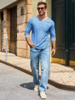 Runcati Mens Long Sleeve T-Shirt Casual Crewneck Shirts Basic Lightweight Vintage Tee Tops with Pocket - Image 6