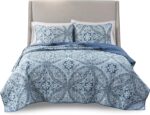 Comfort Spaces Reversible Quilt Set-Vermicelli Stitching Design All Season, Lightweight, Coverlet Bedspread Bedding, Matching Shams, Full/Queen (90 in x 90 in), Gloria Damask Aqua 3 Piece - Image 8