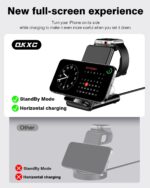 Wireless Charging Station,3 in 1 Charging Stand Made for Apple Watch Ultra 11 10 9 8 7 6 SE 5 4 3,Fast Wireless Charger Made for iPhone 17/Air/16/15/14/13/12,for AirPods Pro(with Adapter) (Black) - Image 3