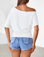 MEROKEETY Women's Off The Shoulder Short Sleeve Tops 2026 Summer Casual Going Out Trendy Y2k T Shirts - Image 5