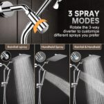 Veken All Metal 10" Shower Head with Handheld, Luxurious Square Double Rain Shower Heads,Power Wash Wand,Dual High Pressure Detachable Rainfall Showerhead with Spray Combo,Extension Arm,Chrome,Sliver - Image 4
