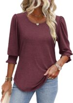 XIEERDUO Blouses for Women Dressy Casual 3/4 Length Sleeve Womens Tops with Smocked Cuffs - Image 3