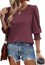 XIEERDUO Blouses for Women Dressy Casual 3/4 Length Sleeve Womens Tops with Smocked Cuffs - Image 4