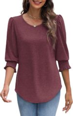 XIEERDUO Blouses for Women Dressy Casual 3/4 Length Sleeve Womens Tops with Smocked Cuffs - Image 5